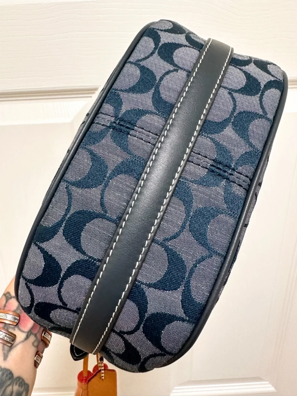 Coach Kleo Shoulder Bag Blue Signature Chambray Red‎ Lining